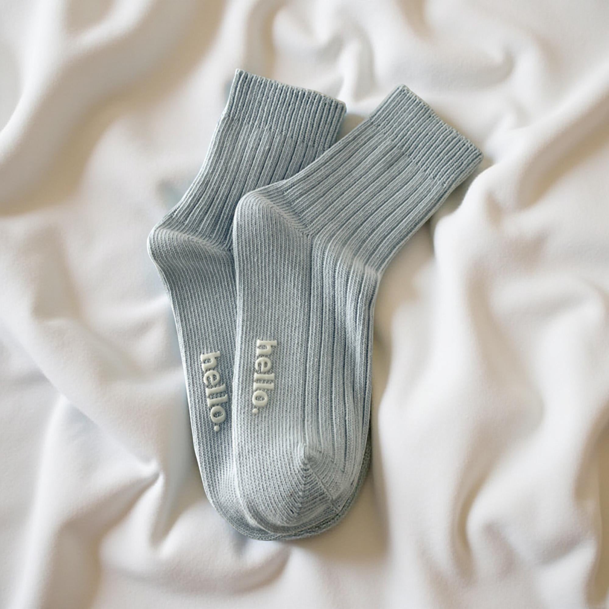 Anna-Kaci Women's 5-Pair Ribbed Crew Socks Set with Hello Text Detail Soft Stretch Knit Comfortable Everyday Essential