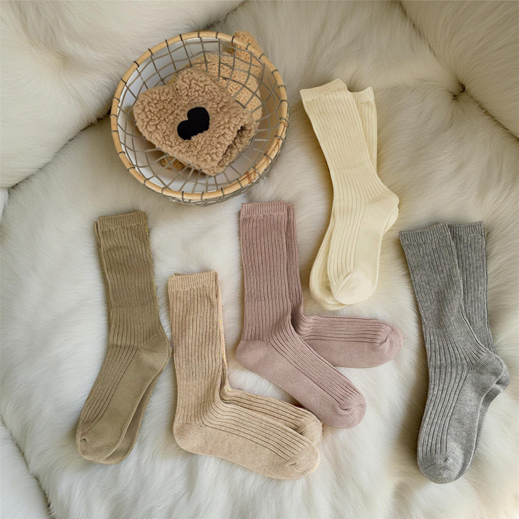 Anna-Kaci Women's 5-Pair Ribbed Crew Socks Set Soft Stretch Knit Minimalist Design Comfortable Everyday Wear