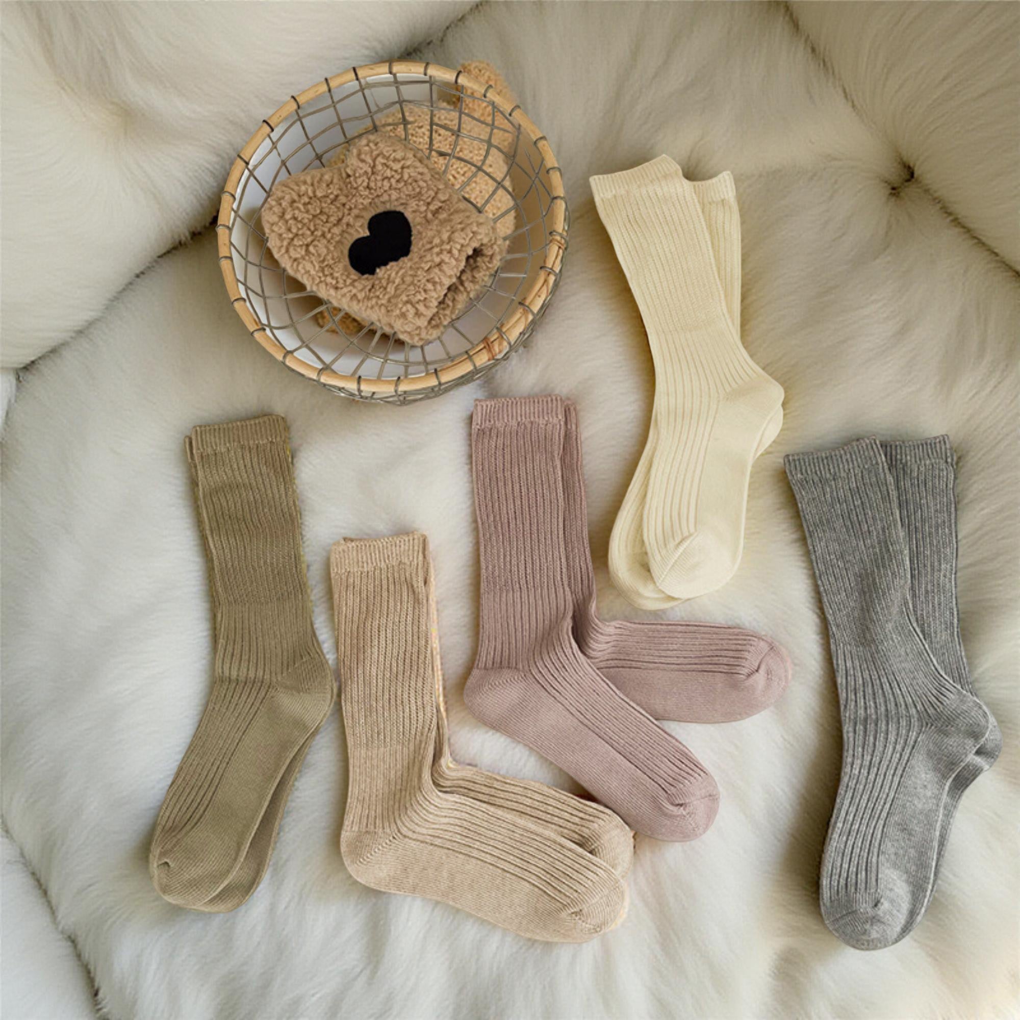 Anna-Kaci Women's 5-Pair Ribbed Crew Socks Set Soft Stretch Knit Minimalist Design Comfortable Everyday Wear