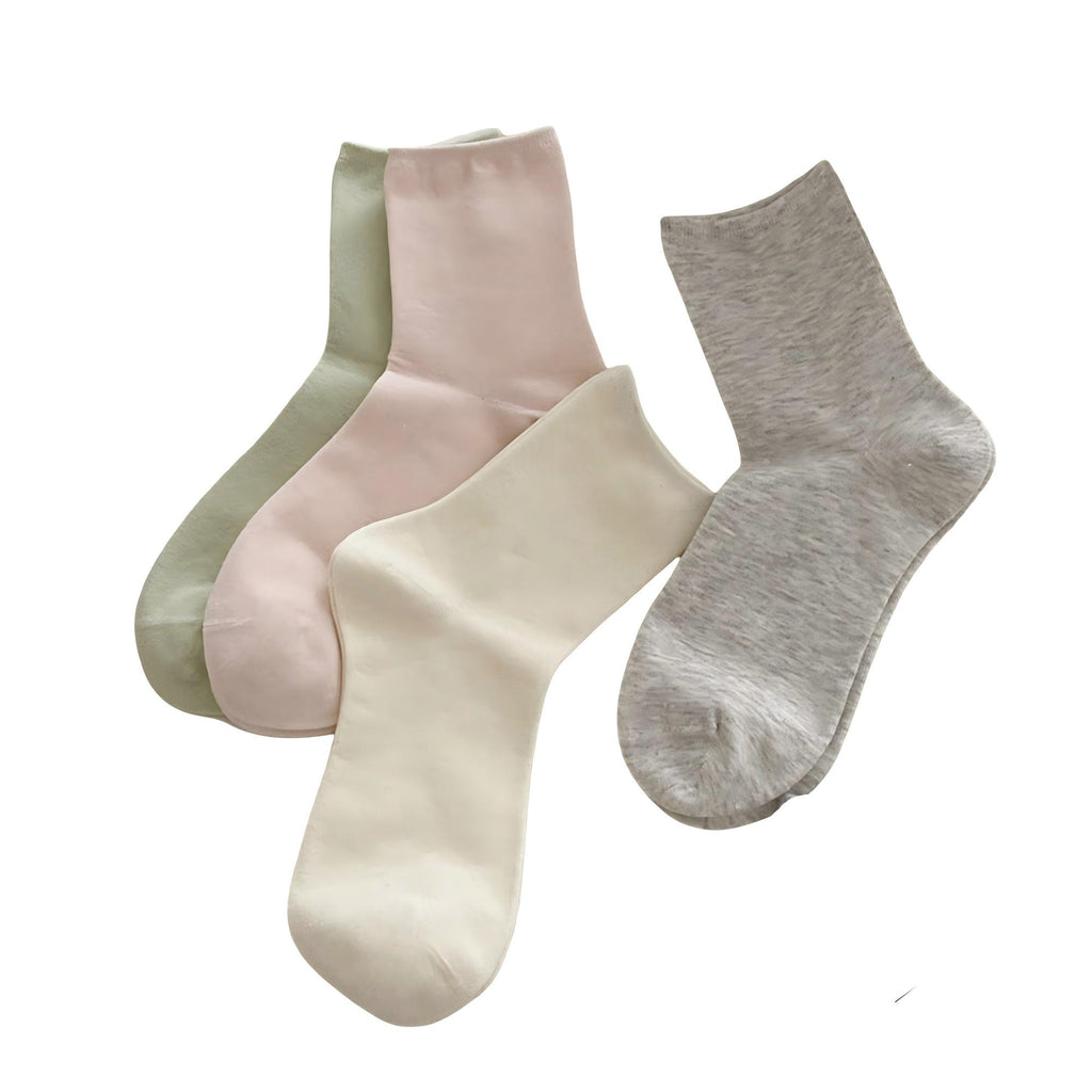 Anna-Kaci Women's 4-Pair Crew Socks Set Smooth Knit Stretch Fabric Lightweight Everyday Essentials