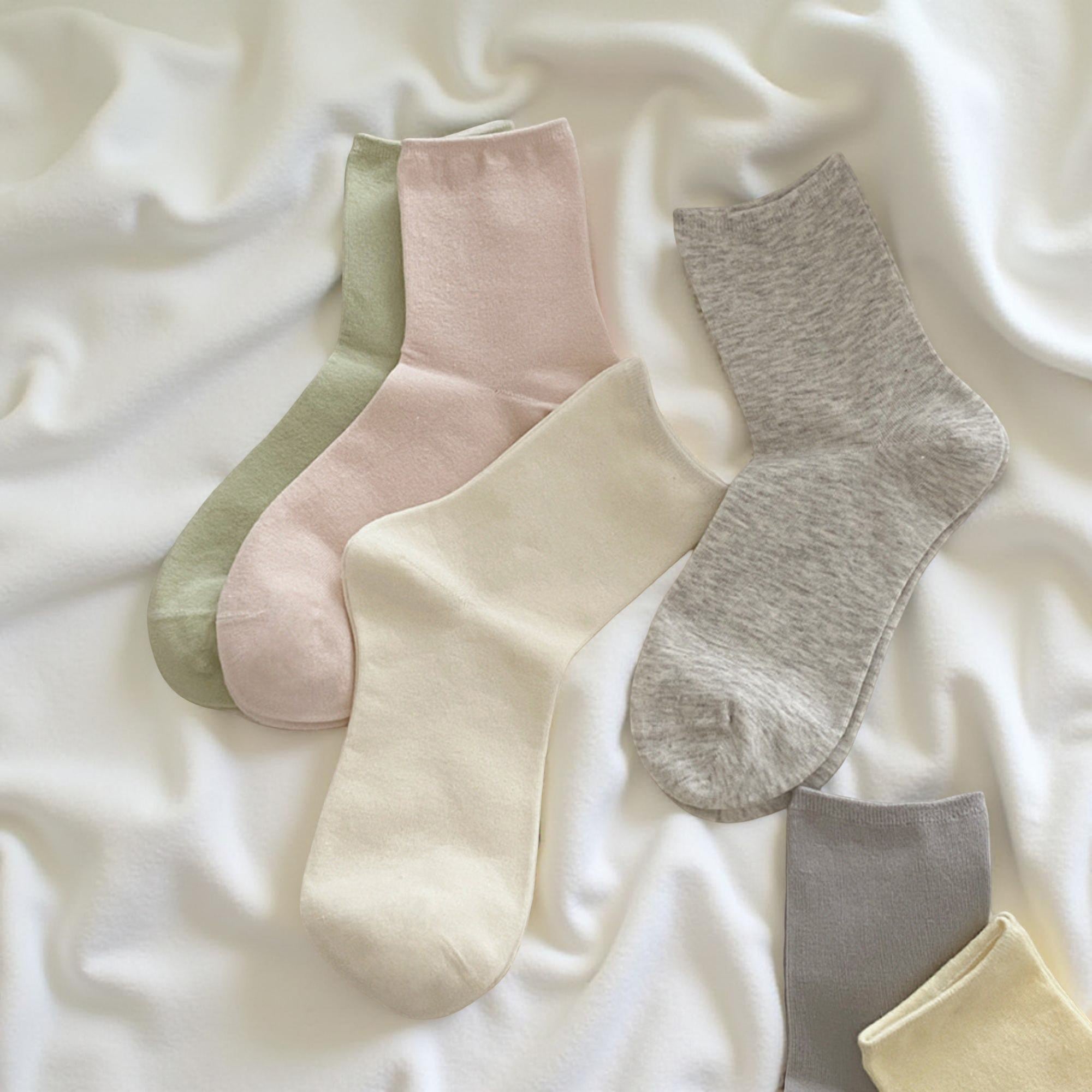 Anna-Kaci Women's 4-Pair Crew Socks Set Smooth Knit Stretch Fabric Lightweight Everyday Essentials