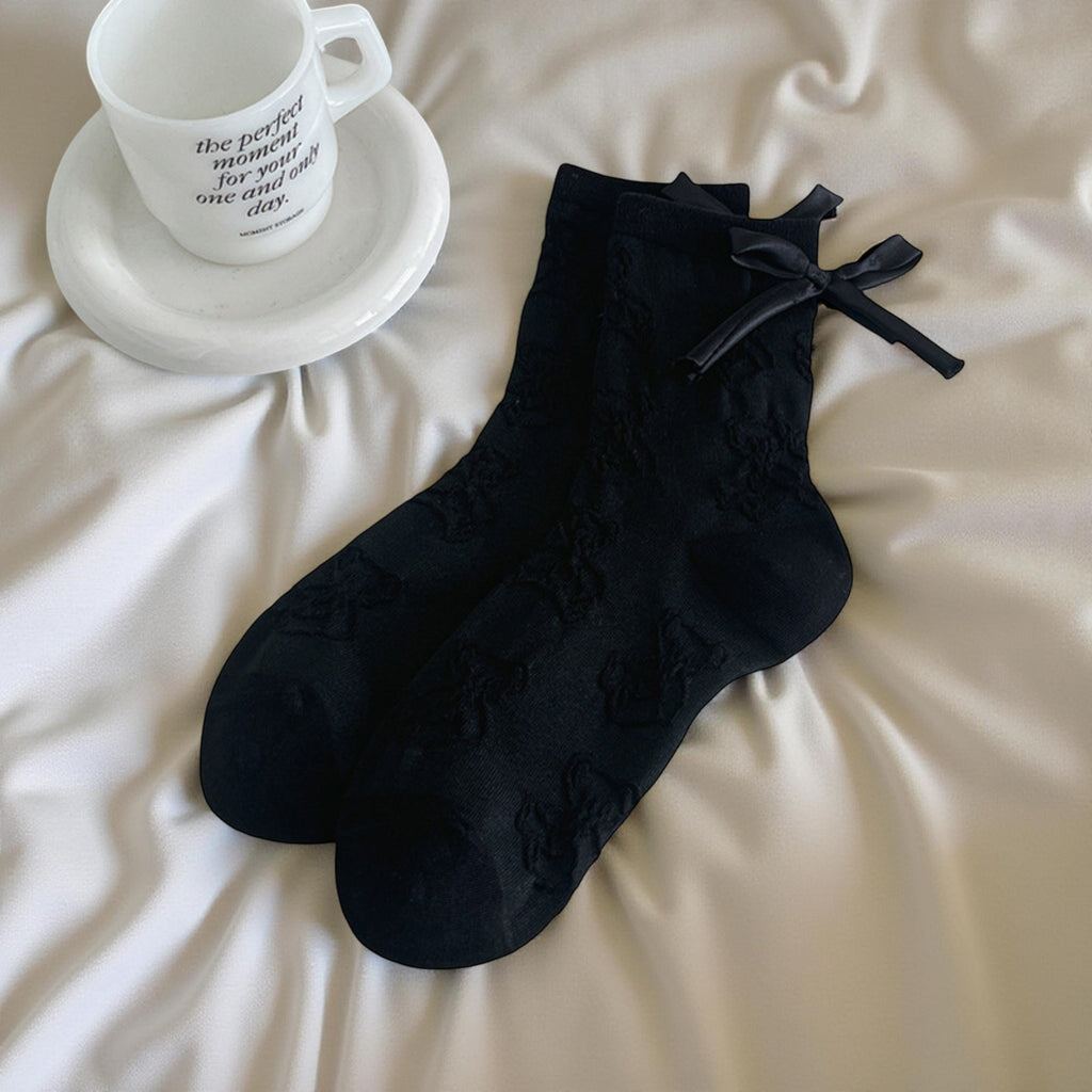 Anna-Kaci Women's 3-Pair Sheer Lace Crew Socks with Ribbon Bow Detail Elegant Lightweight Dress Socks