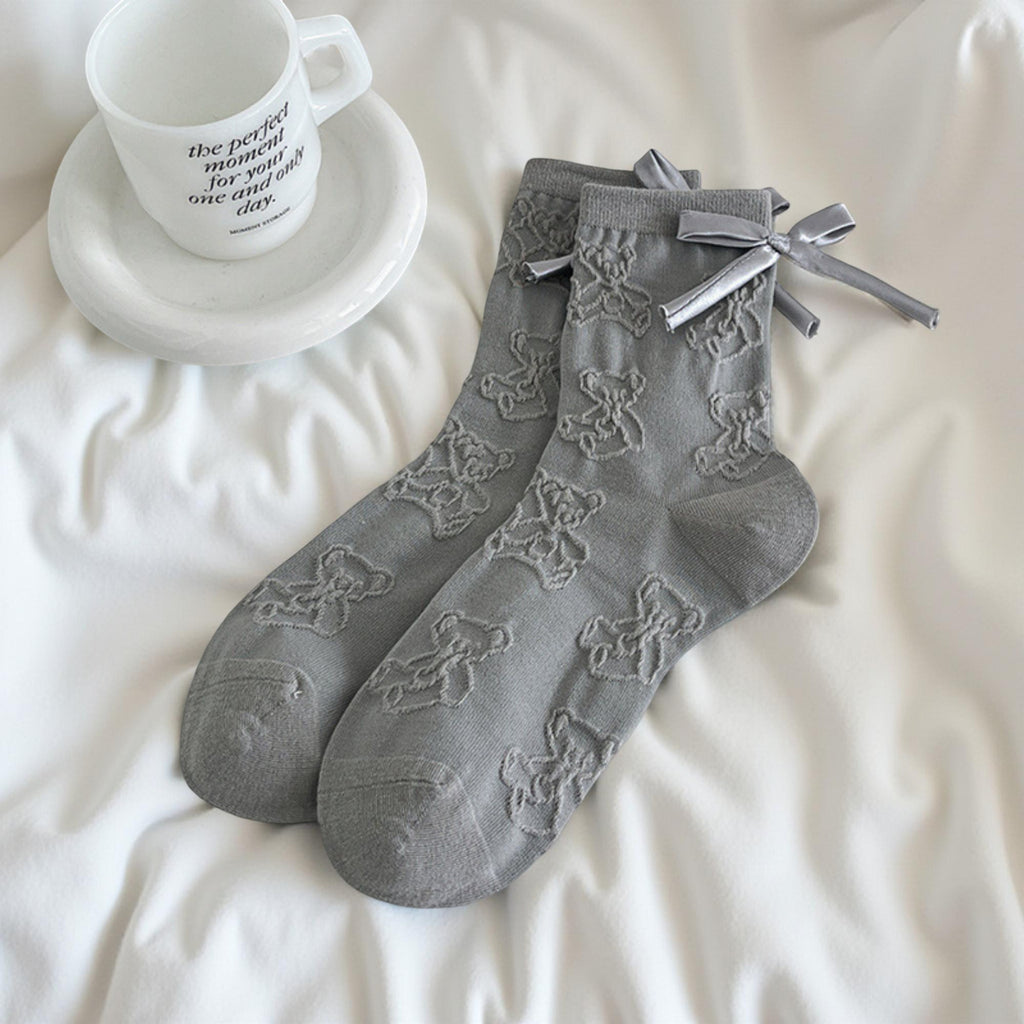 Anna-Kaci Women's 3-Pair Sheer Lace Crew Socks with Ribbon Bow Detail Elegant Lightweight Dress Socks