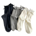 Anna-Kaci Women's 3-Pair Ribbed Crew Socks with Satin Bow Tie Cuffs Soft Stretch Everyday Socks