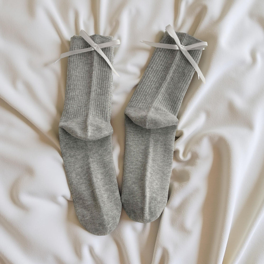 Anna-Kaci Women's 3-Pair Ribbed Crew Socks with Satin Bow Tie Cuffs Soft Stretch Everyday Socks
