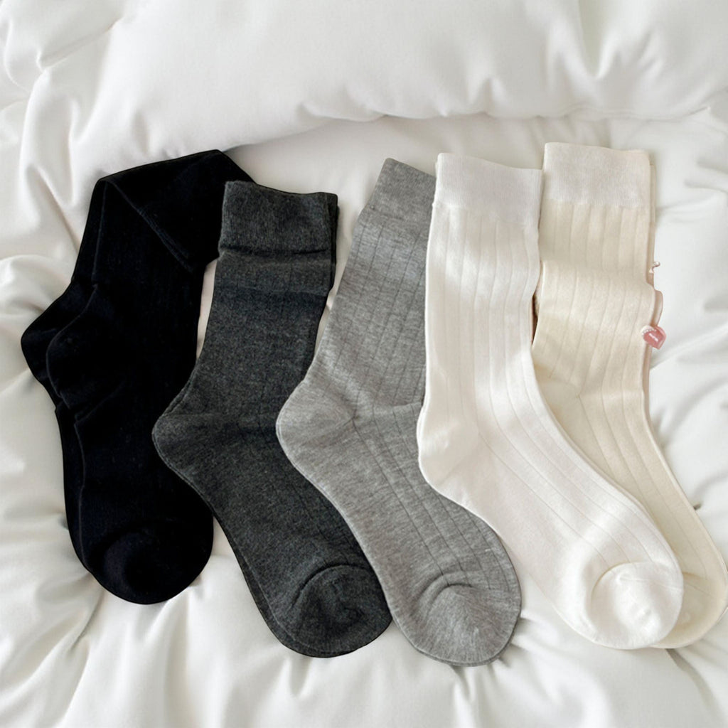 Anna-Kaci Women's 5-Pair Ribbed Crew Socks Soft Stretch Classic Everyday Comfort Socks