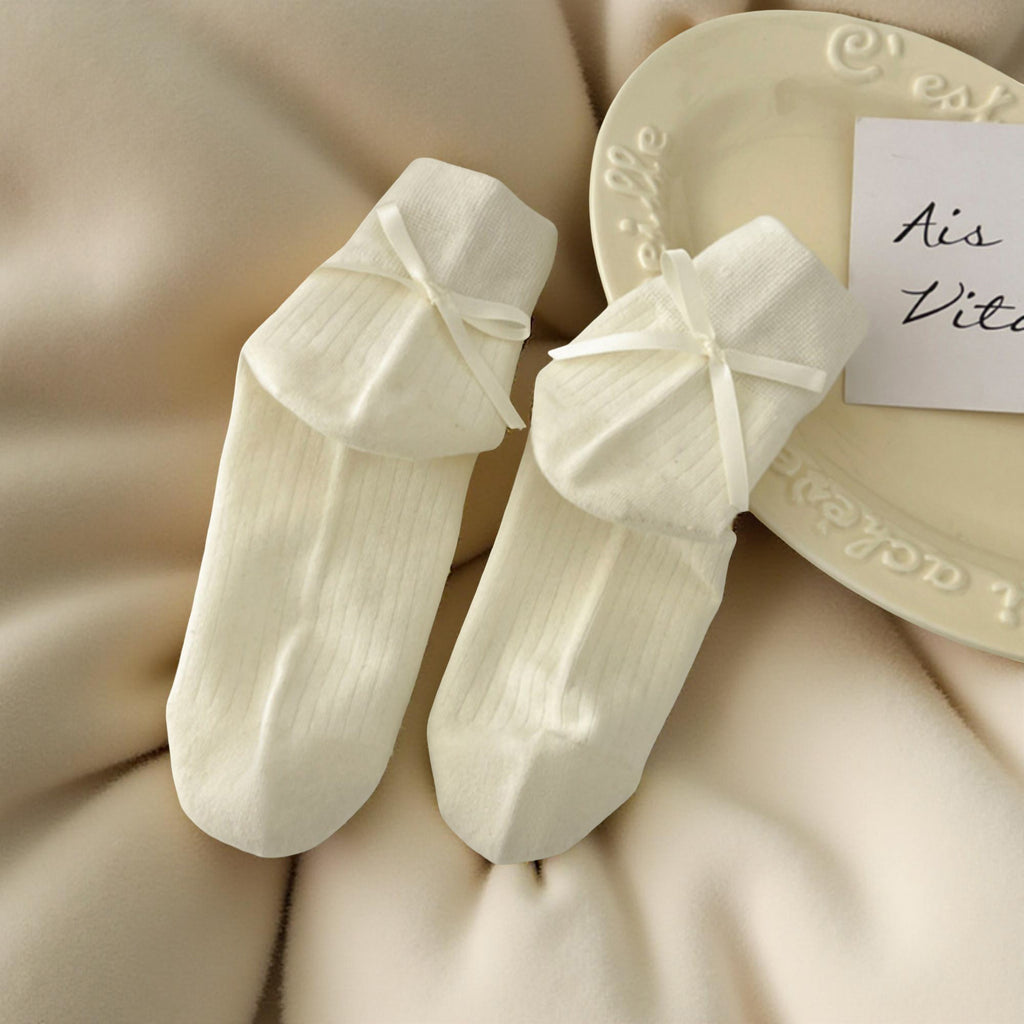 Anna-Kaci Women's 3-Pair Ribbed Crew Socks with Satin Bow Detail Soft Stretch Everyday Comfort