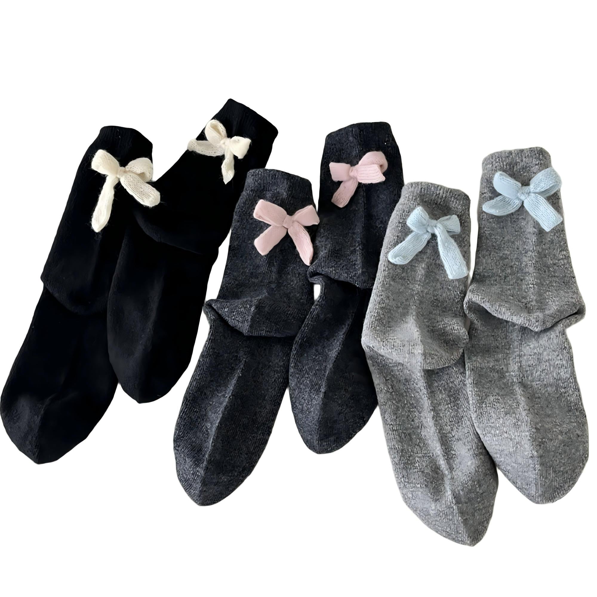 Anna-Kaci Women's 3-Pair Soft Knit Crew Socks with Contrast Bow Detail Comfortable Stretch Fit