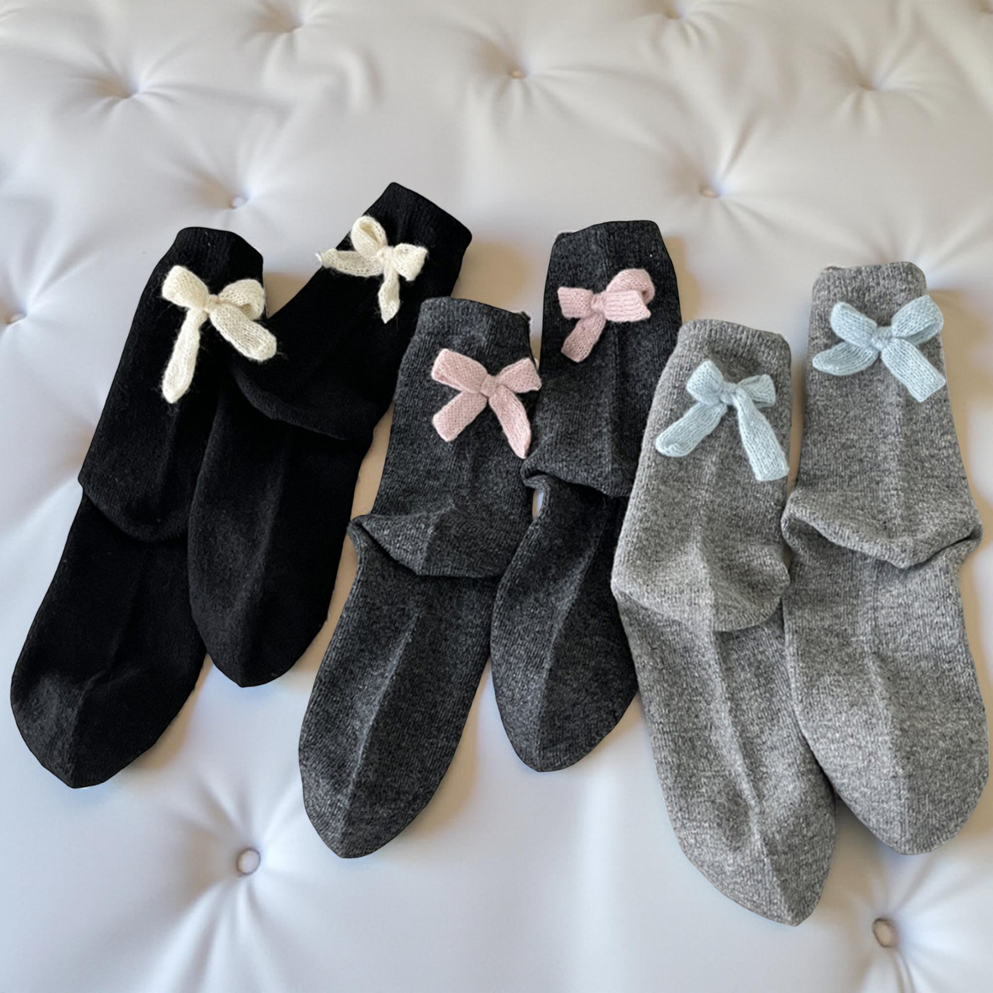 Anna-Kaci Women's 3-Pair Soft Knit Crew Socks with Contrast Bow Detail Comfortable Stretch Fit
