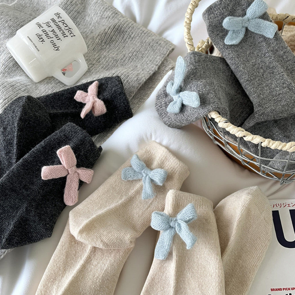 Anna-Kaci Women's 3-Pair Soft Knit Crew Socks with Contrast Bow Detail Comfortable Stretch Fit