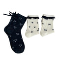 Anna-Kaci Women's 3-Pair Sheer Crew Socks Set with Heart Pattern Lace Trim Ribbon Tie Detail Soft Stretch Fabric