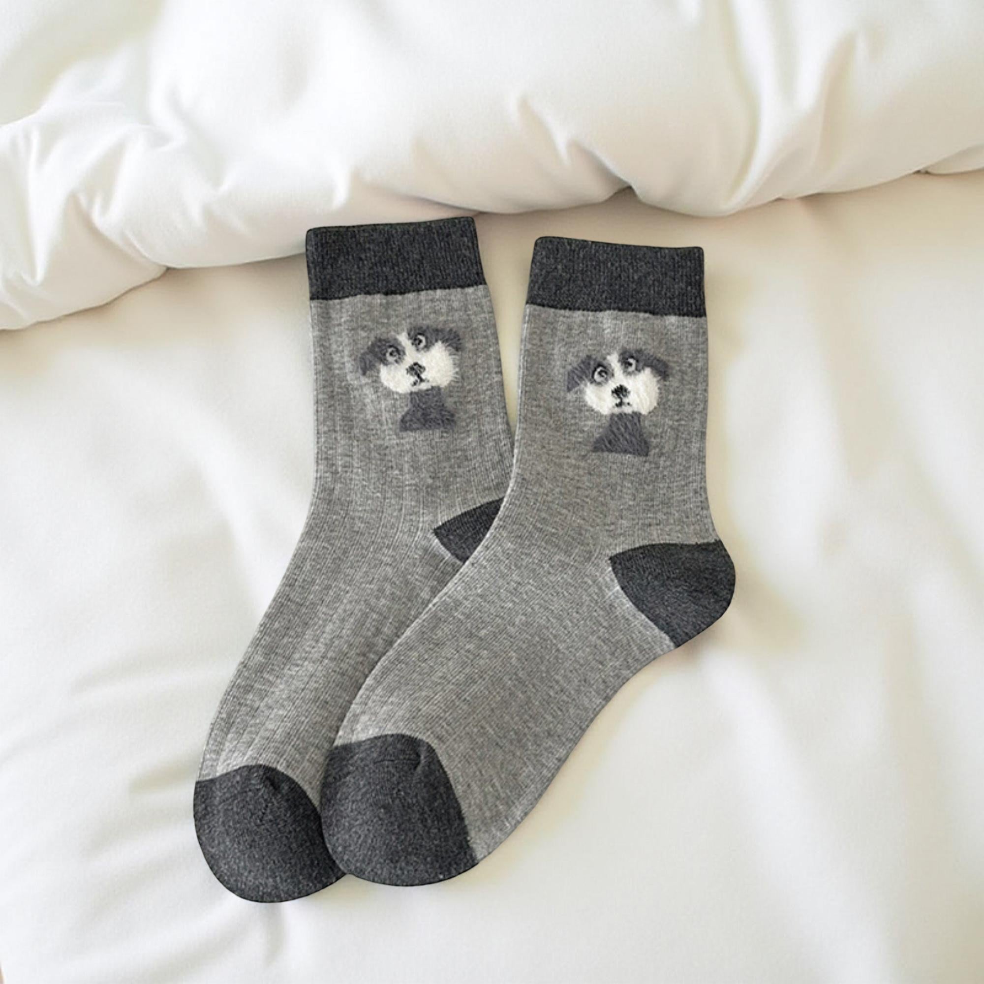 Anna-Kaci Women's 3-Pair Ribbed Crew Socks Set with Playful Animal Motifs Soft Stretch Fabric Everyday Fashion Socks