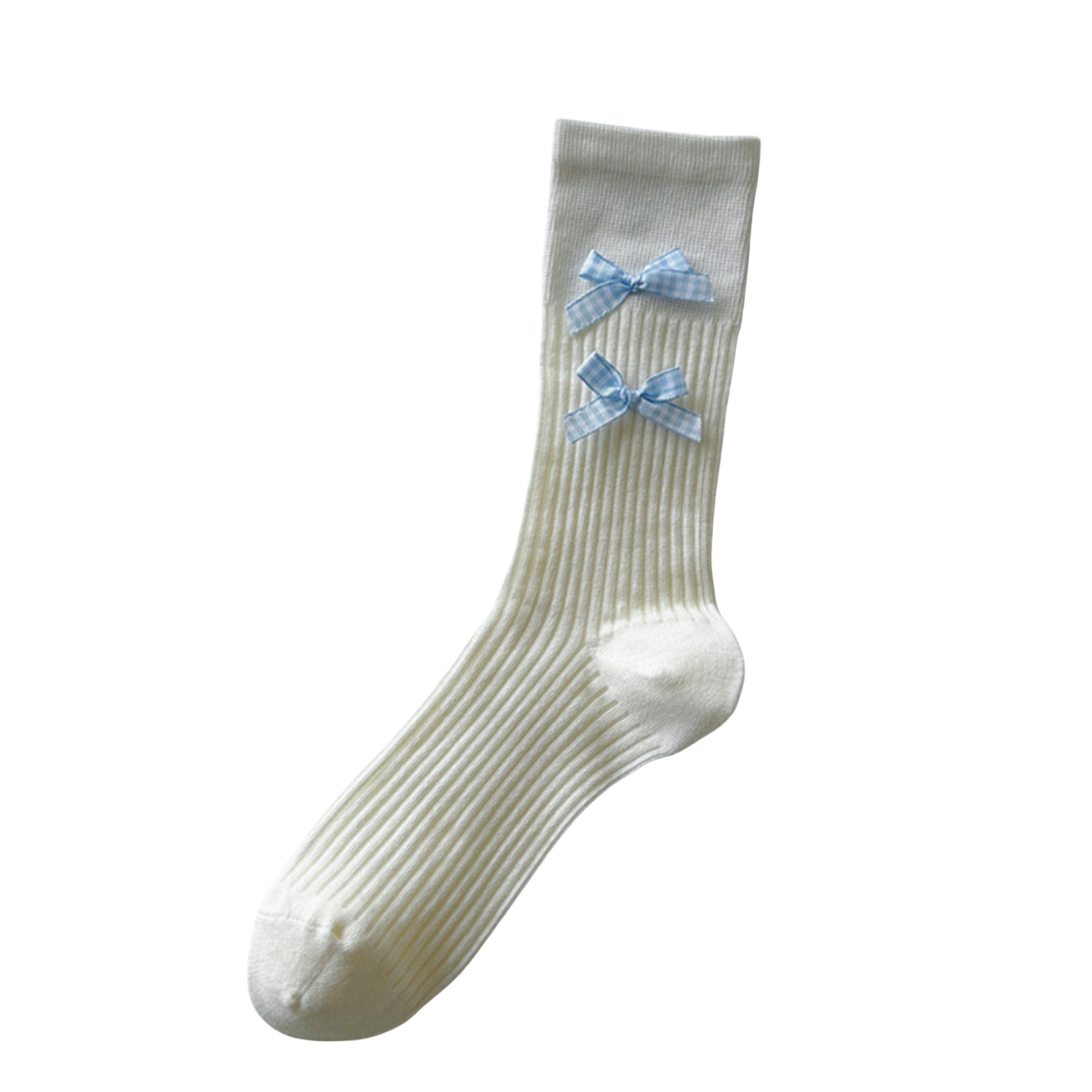 Anna-Kaci Women's 4-Pair Ribbed Crew Socks with Bow Details Soft Stretch Knit Classic Everyday Style