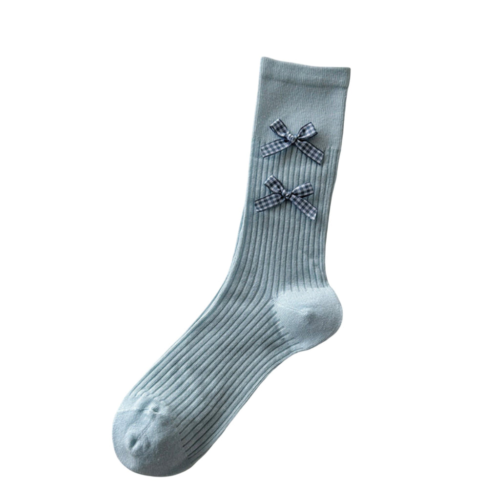 Anna-Kaci Women's 4-Pair Ribbed Crew Socks with Bow Details Soft Stretch Knit Classic Everyday Style