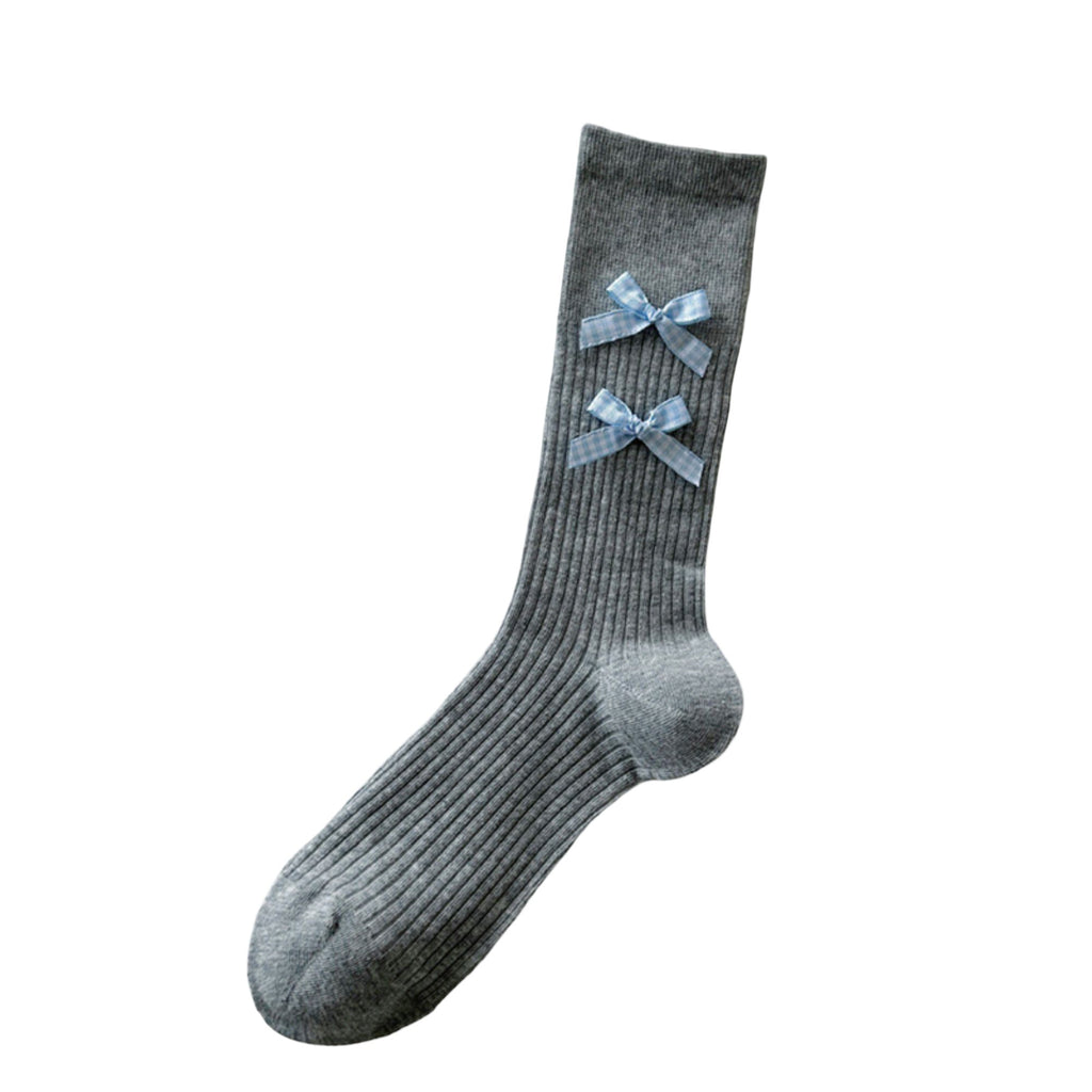 Anna-Kaci Women's 4-Pair Ribbed Crew Socks with Bow Details Soft Stretch Knit Classic Everyday Style