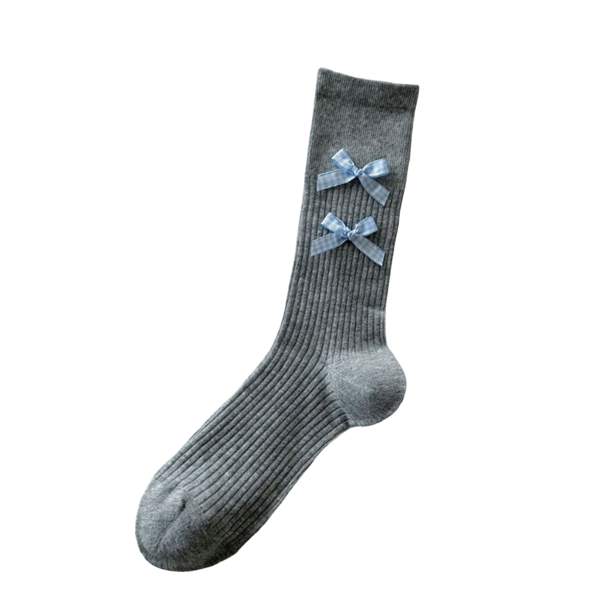 Anna-Kaci Women's 4-Pair Ribbed Crew Socks with Bow Details Soft Stretch Knit Classic Everyday Style
