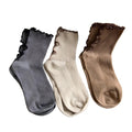 Anna-Kaci Women's Ribbed Crew Socks 3 Pair Soft Stretch Knit Lettuce Edge Cuff Classic Everyday Style