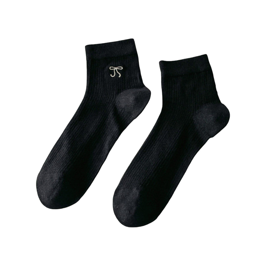 Anna-Kaci Women's Ribbed Crew Socks 5 Pair Soft Stretch Knit with Embroidered Bow Detail