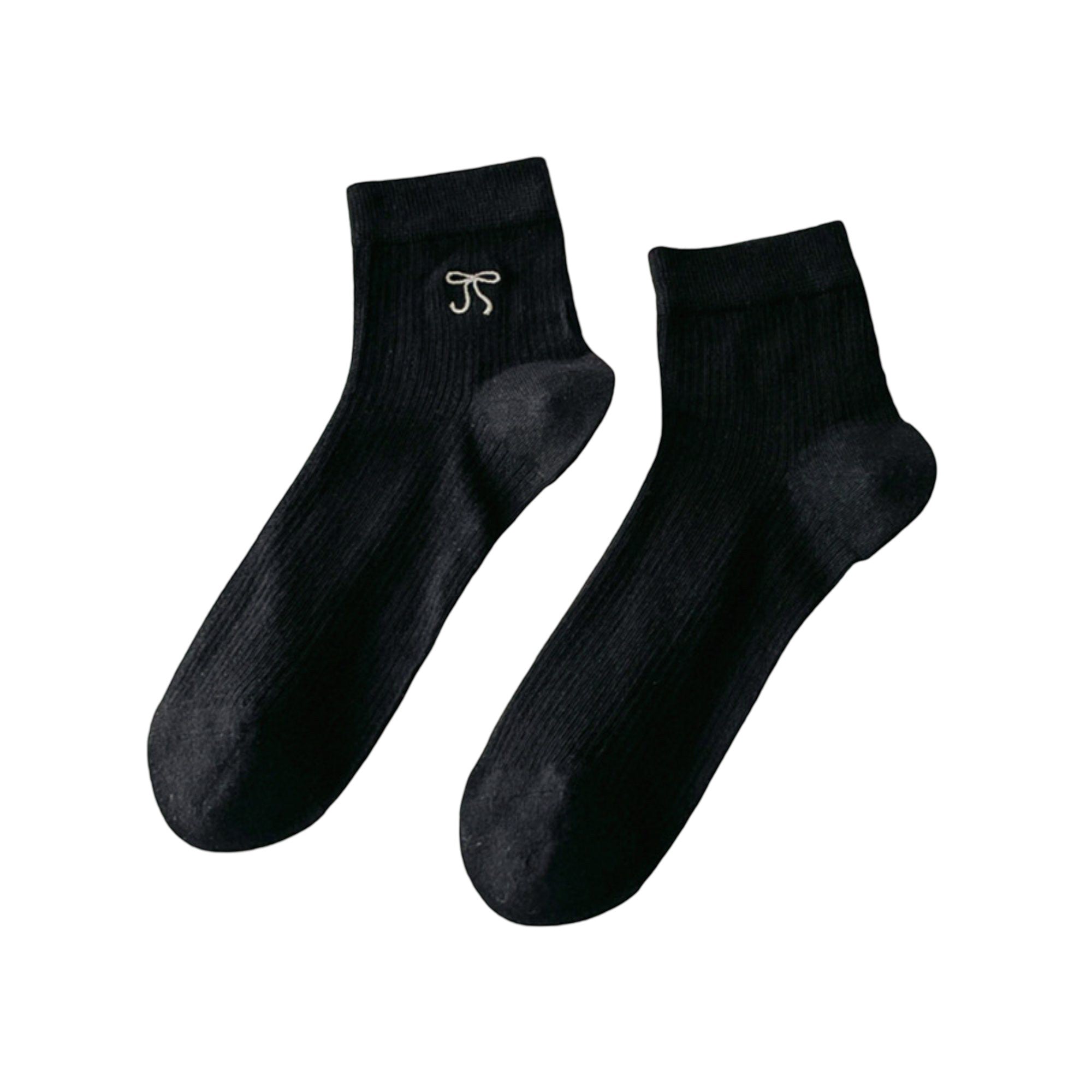 Anna-Kaci Women's Ribbed Crew Socks 5 Pair Soft Stretch Knit with Embroidered Bow Detail