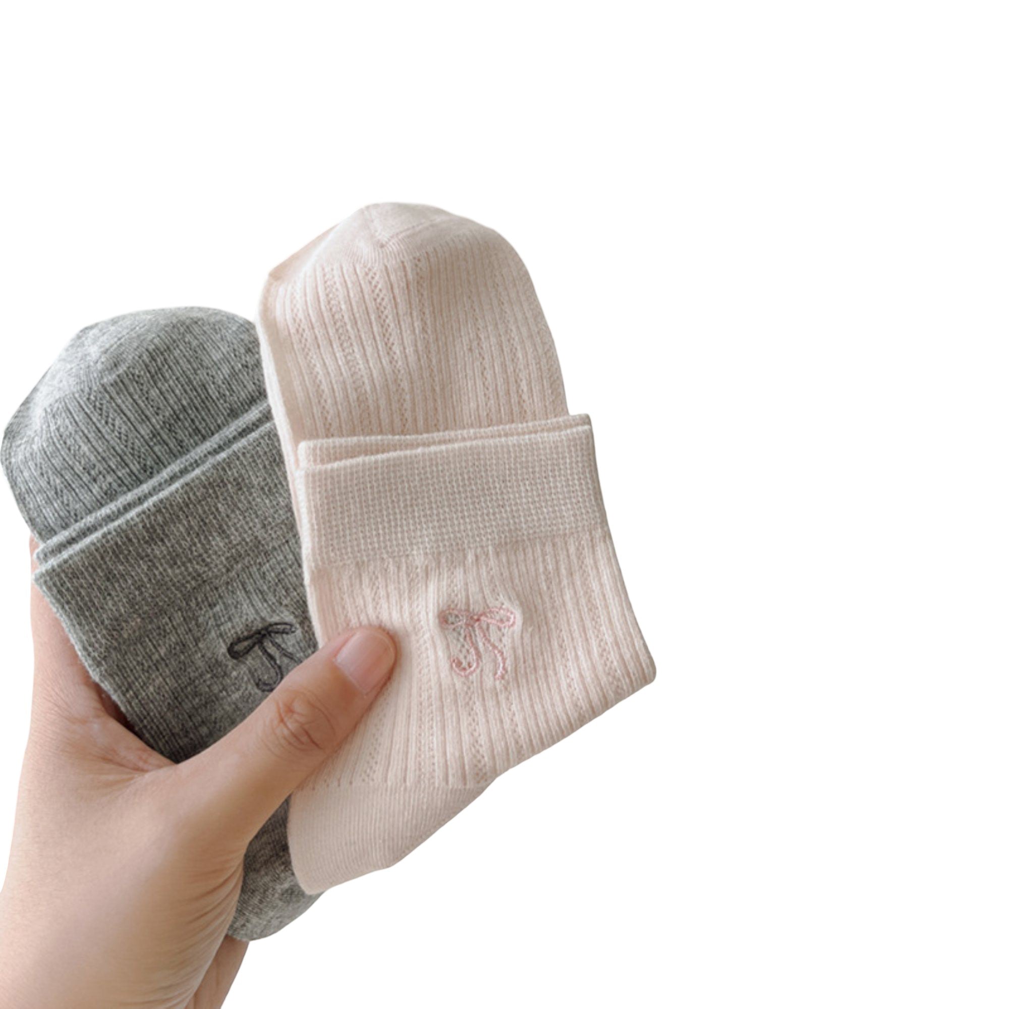 Anna-Kaci Women's Ribbed Crew Socks 5 Pair Soft Stretch Knit with Embroidered Bow Detail