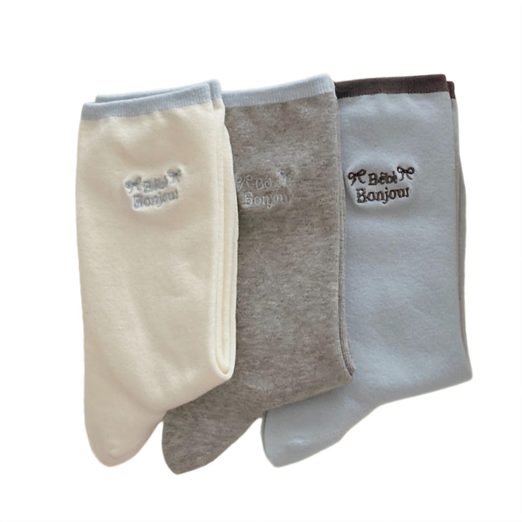 Anna-Kaci Women's Embroidered Text Crew Socks 3 Pair Soft Knit Stretch with Ribbed Cuff and Minimal Letter Detail