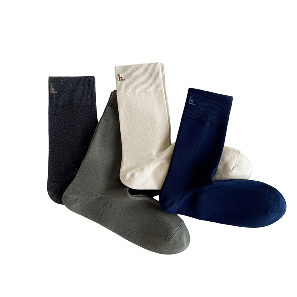 Anna-Kaci Men's Soft Knit Crew Socks 3 or 4 Pair Stretch Comfort with Ribbed Cuff and Minimal Embroidered Detail