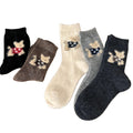 Anna-Kaci Women's Soft Knit Crew Socks 5 Pair Set with Textured Puppy Design and Ribbed Comfort Fit