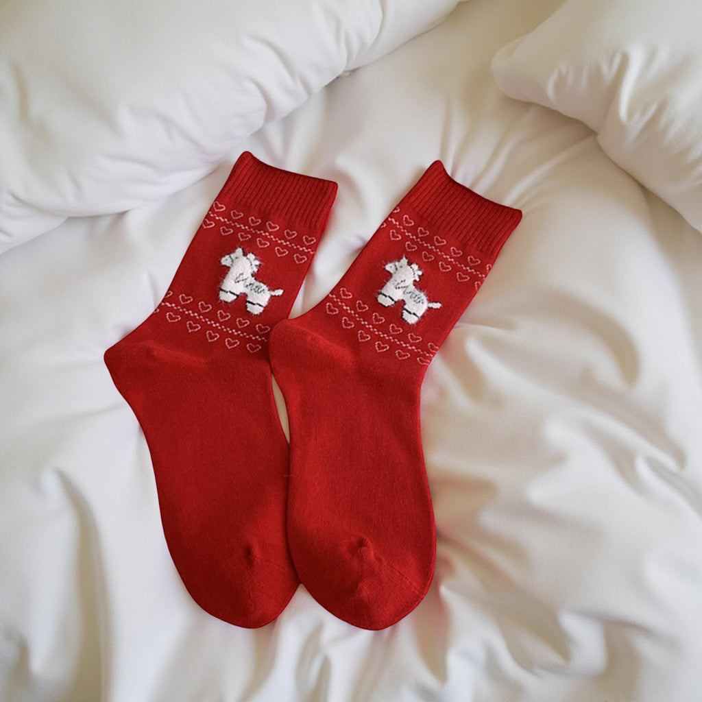 Anna-Kaci Women's Soft Knit Crew Socks 3 Pair Set with Puppy Motifs, Bow Accents and Ribbed Comfort Cuff