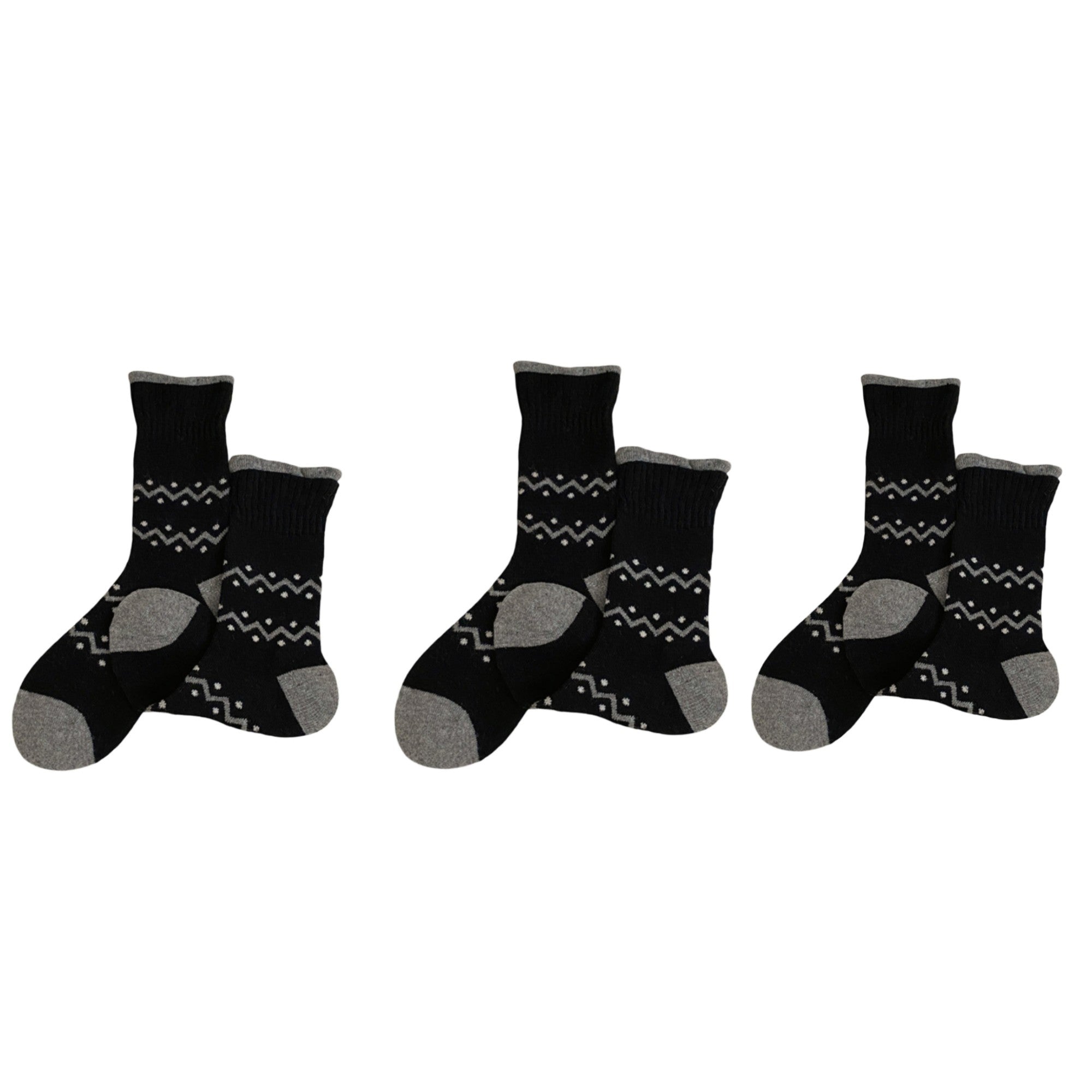 Anna-Kaci Women's Ribbed Knit Crew Socks 3 Pair Set with Zigzag Pattern Detail Soft Stretch Fabric Giftable Everyday Socks