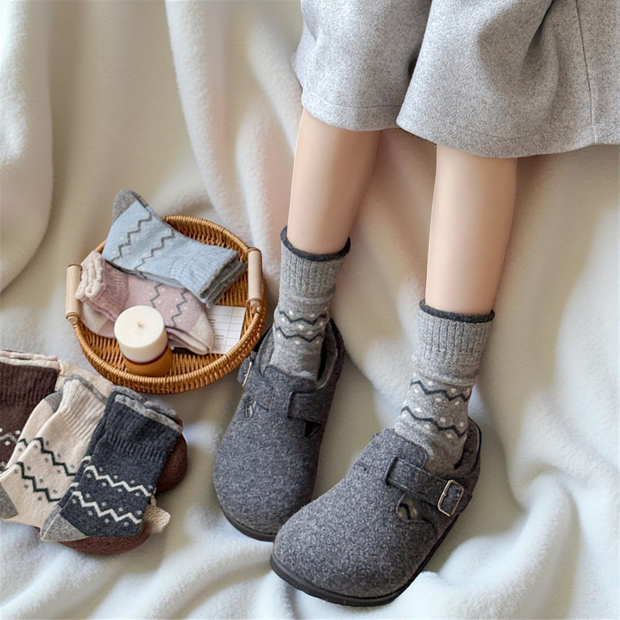 Anna-Kaci Women's Ribbed Knit Crew Socks 3 Pair Set with Zigzag Pattern Detail Soft Stretch Fabric Giftable Everyday Socks