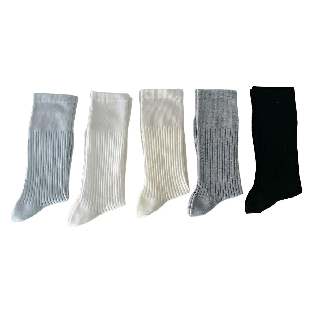 Anna-Kaci Women's Ribbed Knit Crew Socks 5 Pair Set Soft Stretch Mid Calf Everyday Comfort Socks