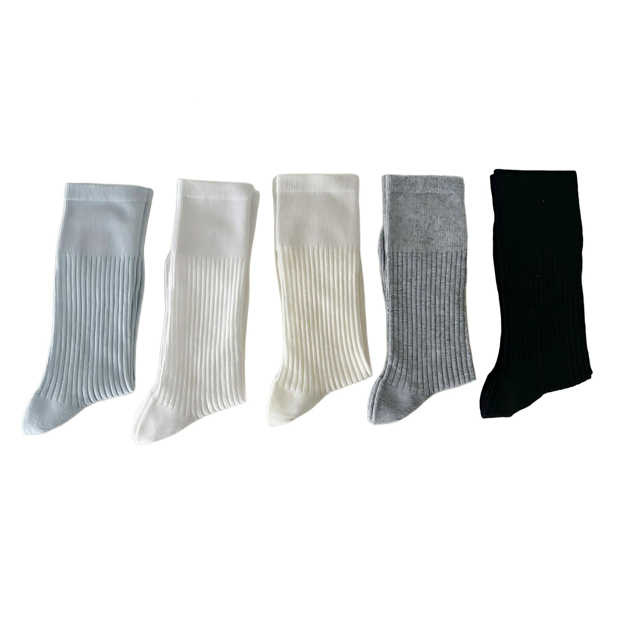 Anna-Kaci Women's Ribbed Knit Crew Socks 5 Pair Set Soft Stretch Mid Calf Everyday Comfort Socks
