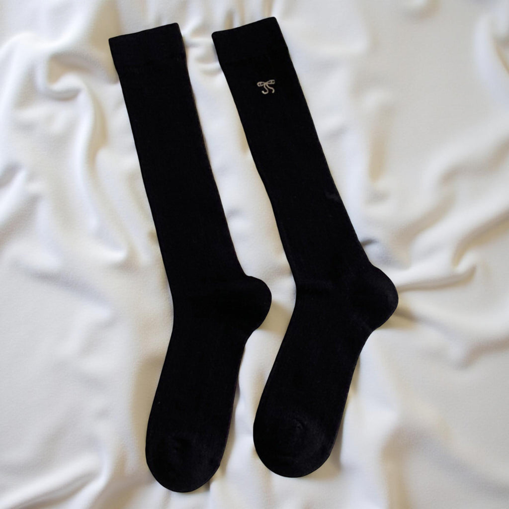Anna-Kaci Women's Ribbed Knit Knee High Socks 4 Pair Set Soft Stretch Minimal Logo Tall Socks