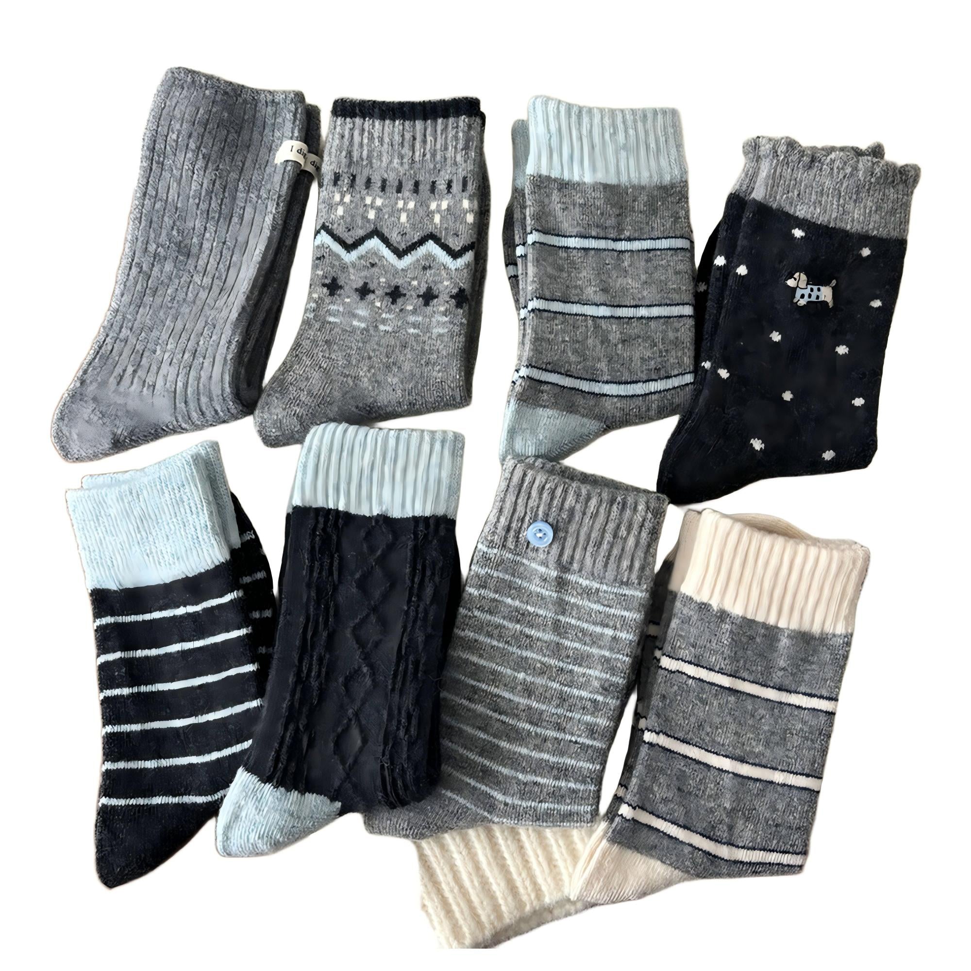 Anna-Kaci Women's 8-Pair Crew Sock Set Ribbed Knit Mixed Texture Patterns Soft Stretch Comfortable Everyday Socks