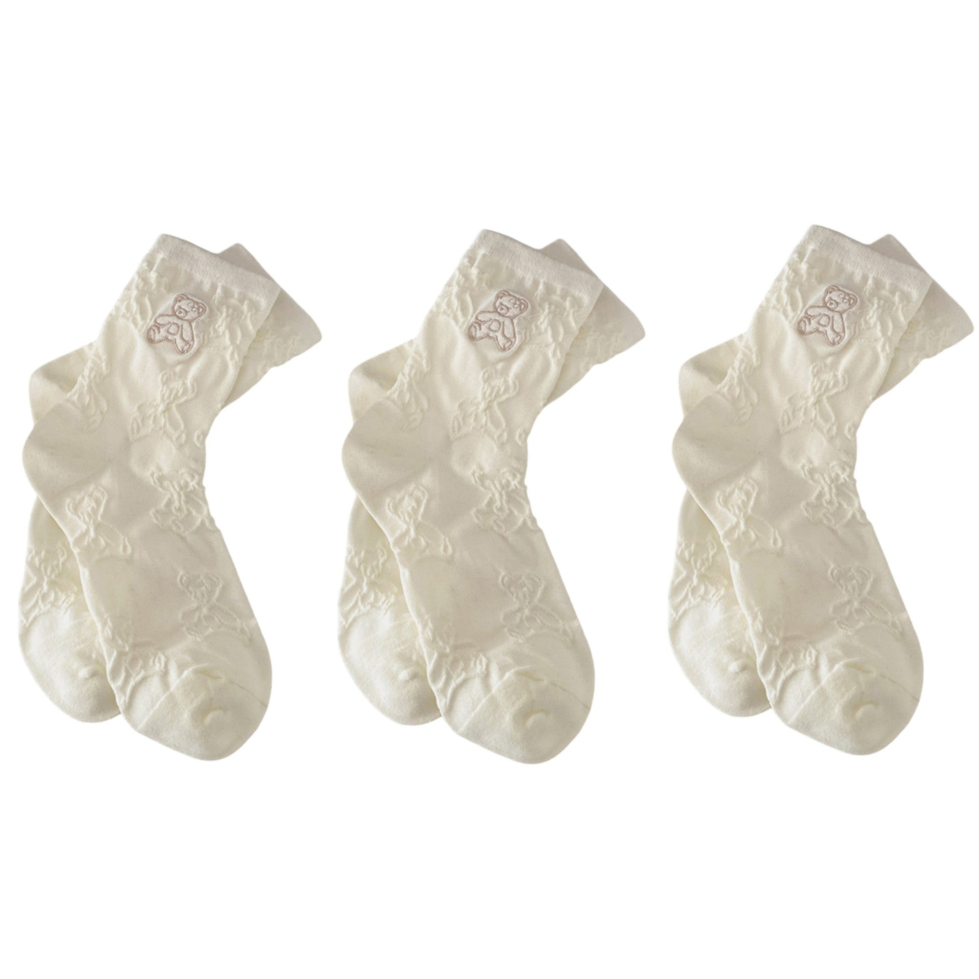 Anna-Kaci Women's 3-Pair Crew Sock Set Teddy Bear Textured Knit Soft Stretch Comfortable Everyday Socks