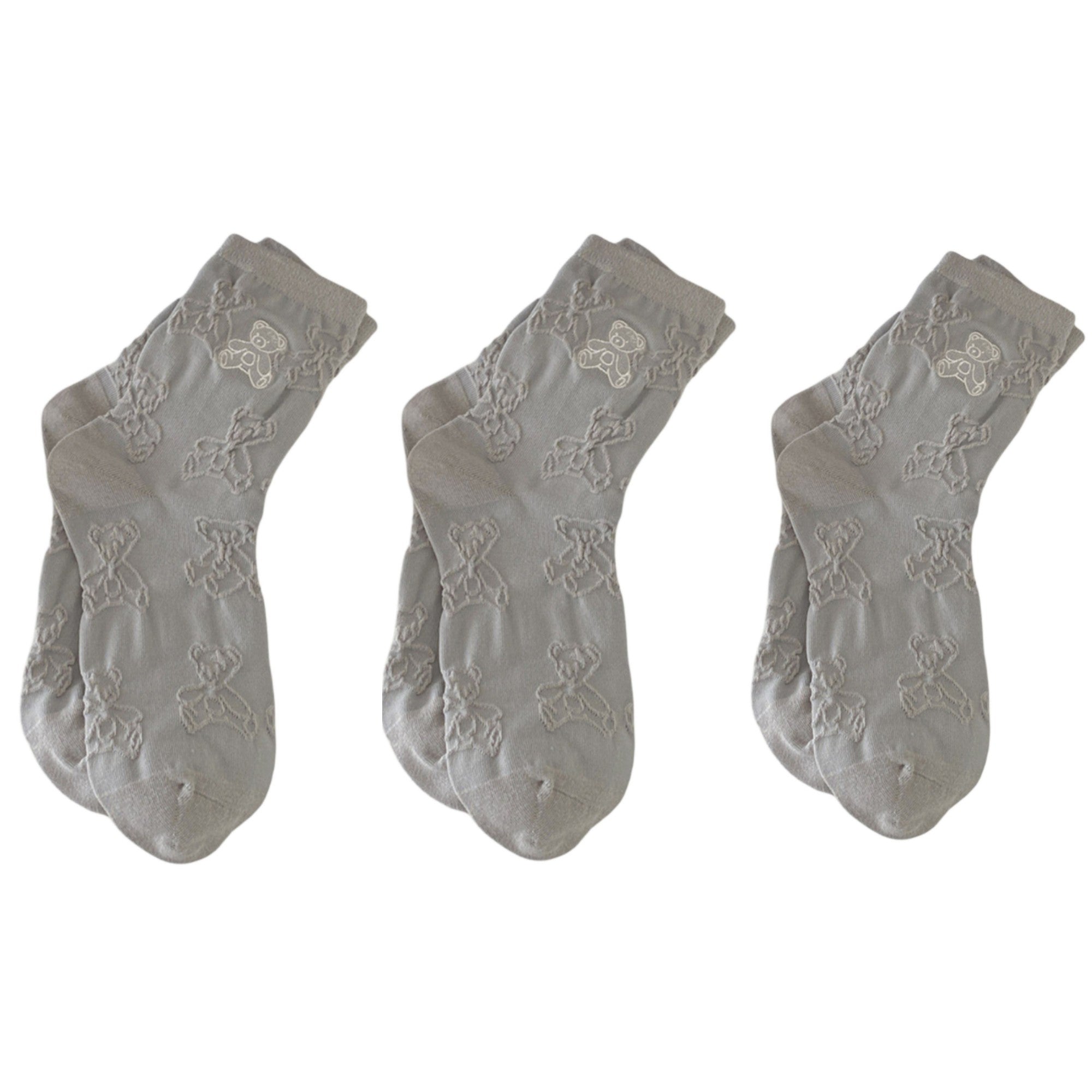 Anna-Kaci Women's 3-Pair Crew Sock Set Teddy Bear Textured Knit Soft Stretch Comfortable Everyday Socks