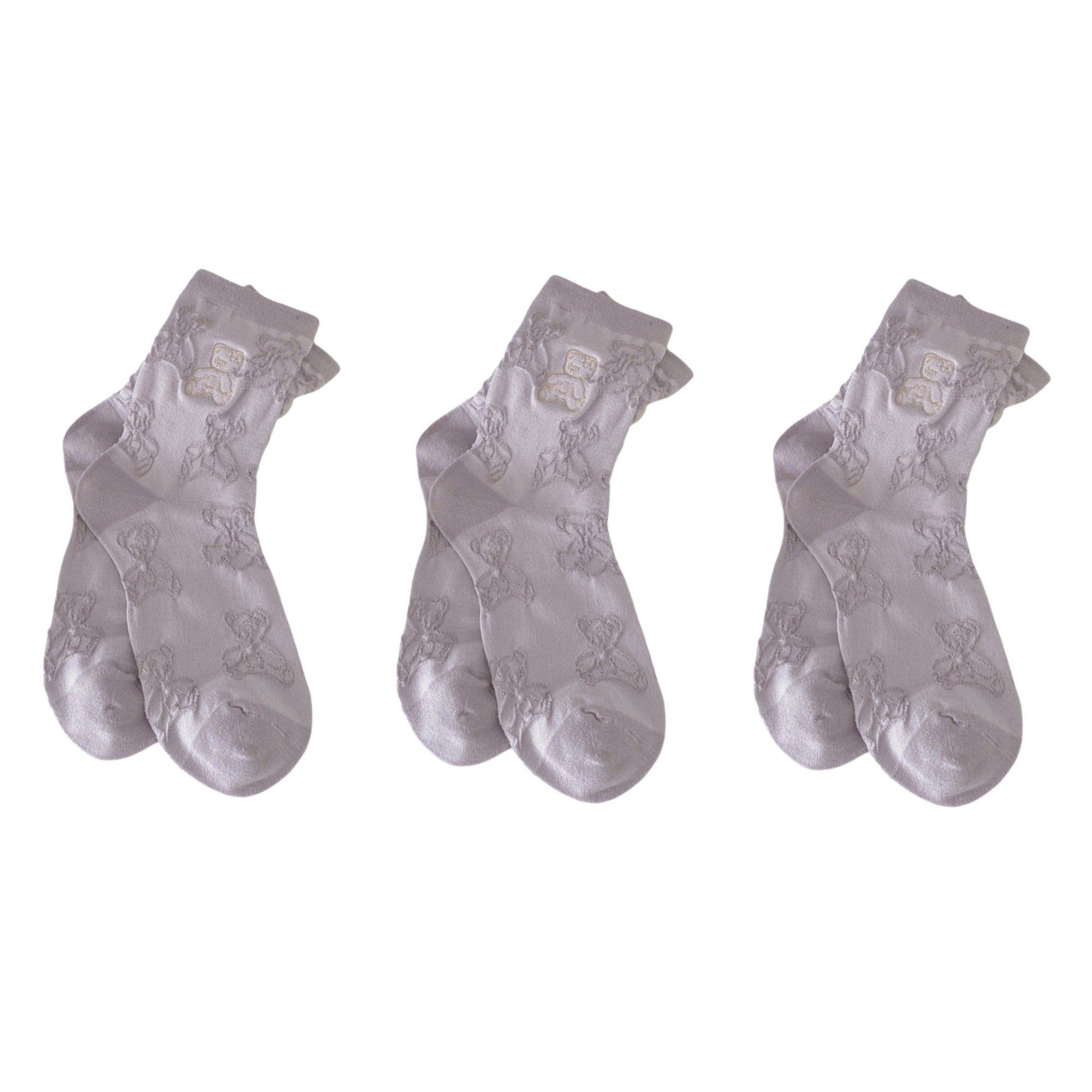 Anna-Kaci Women's 3-Pair Crew Sock Set Teddy Bear Textured Knit Soft Stretch Comfortable Everyday Socks