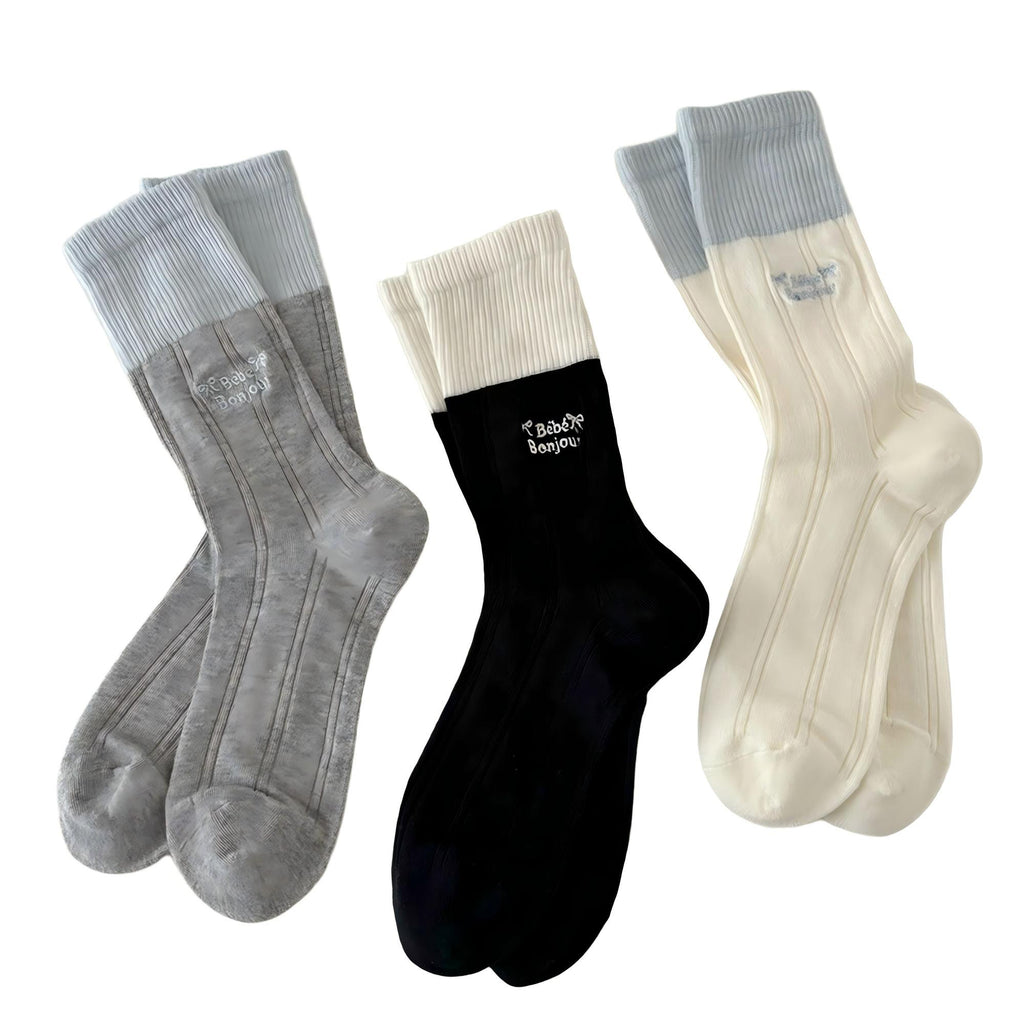 Anna-Kaci Women's 3-Pair Crew Sock Set Ribbed Knit Soft Stretch Comfortable Everyday Socks