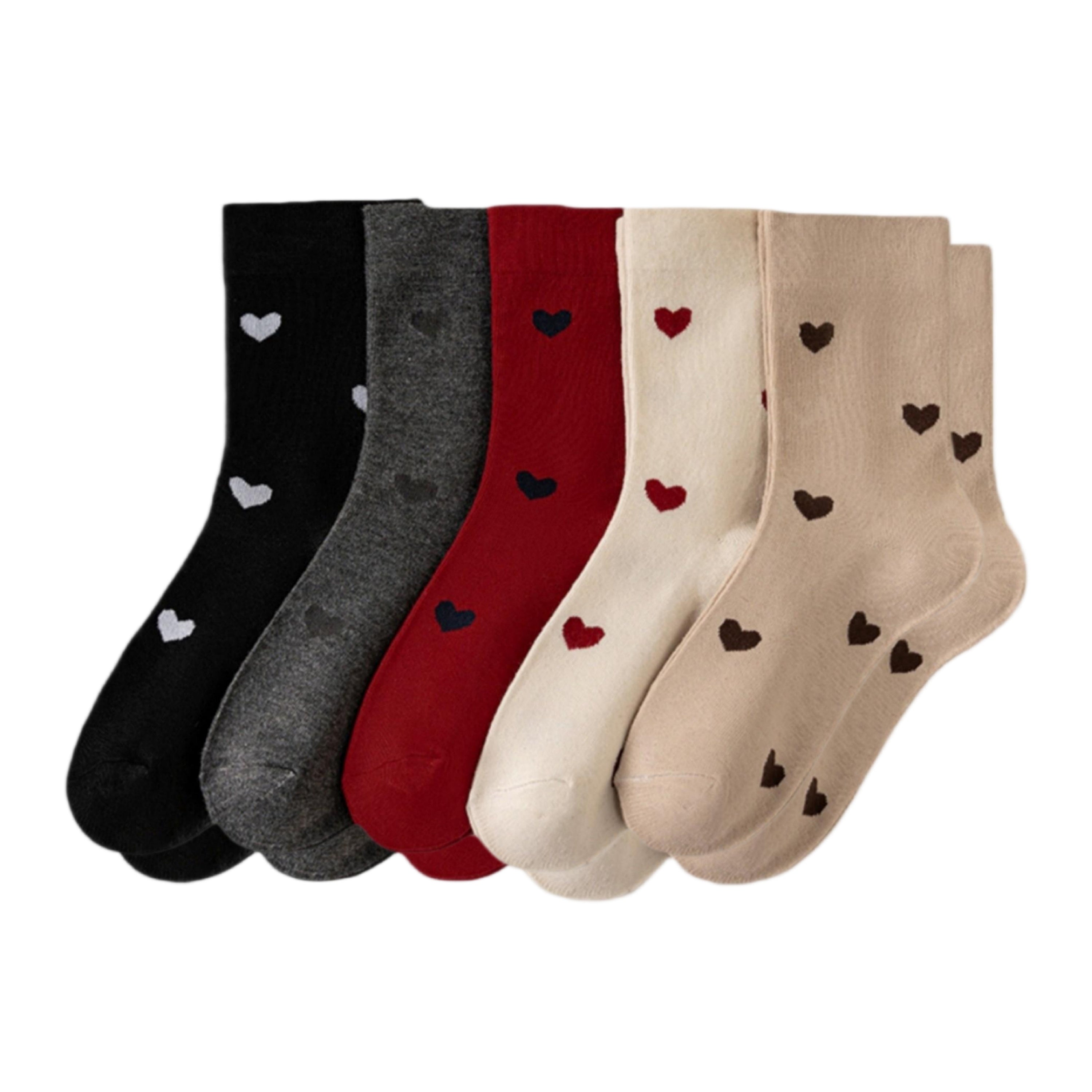 Anna-Kaci Women's 5 Pair Crew Socks Heart Pattern Soft Stretch Knit Mid Calf Casual Giftable Sock Set US 5-10.5