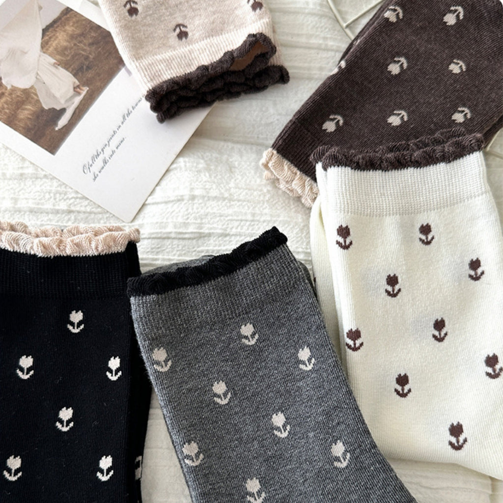 Anna-Kaci Women's 3 Pair Crew Socks Minimal Printed Design Soft Stretch Knit Mid Calf Casual Sock Set US 5-10.5