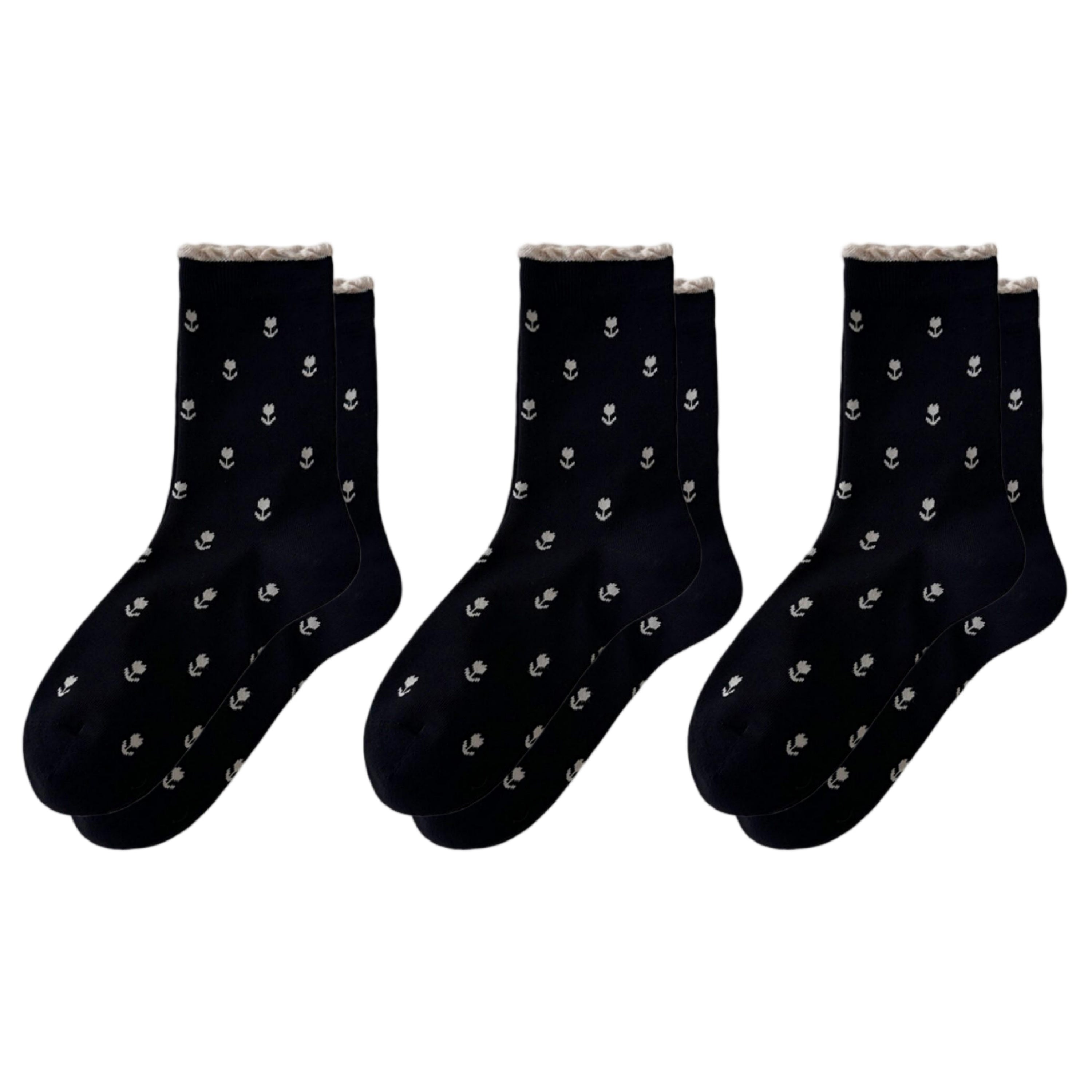 Anna-Kaci Women's 3 Pair Crew Socks Minimal Printed Design Soft Stretch Knit Mid Calf Casual Sock Set US 5-10.5