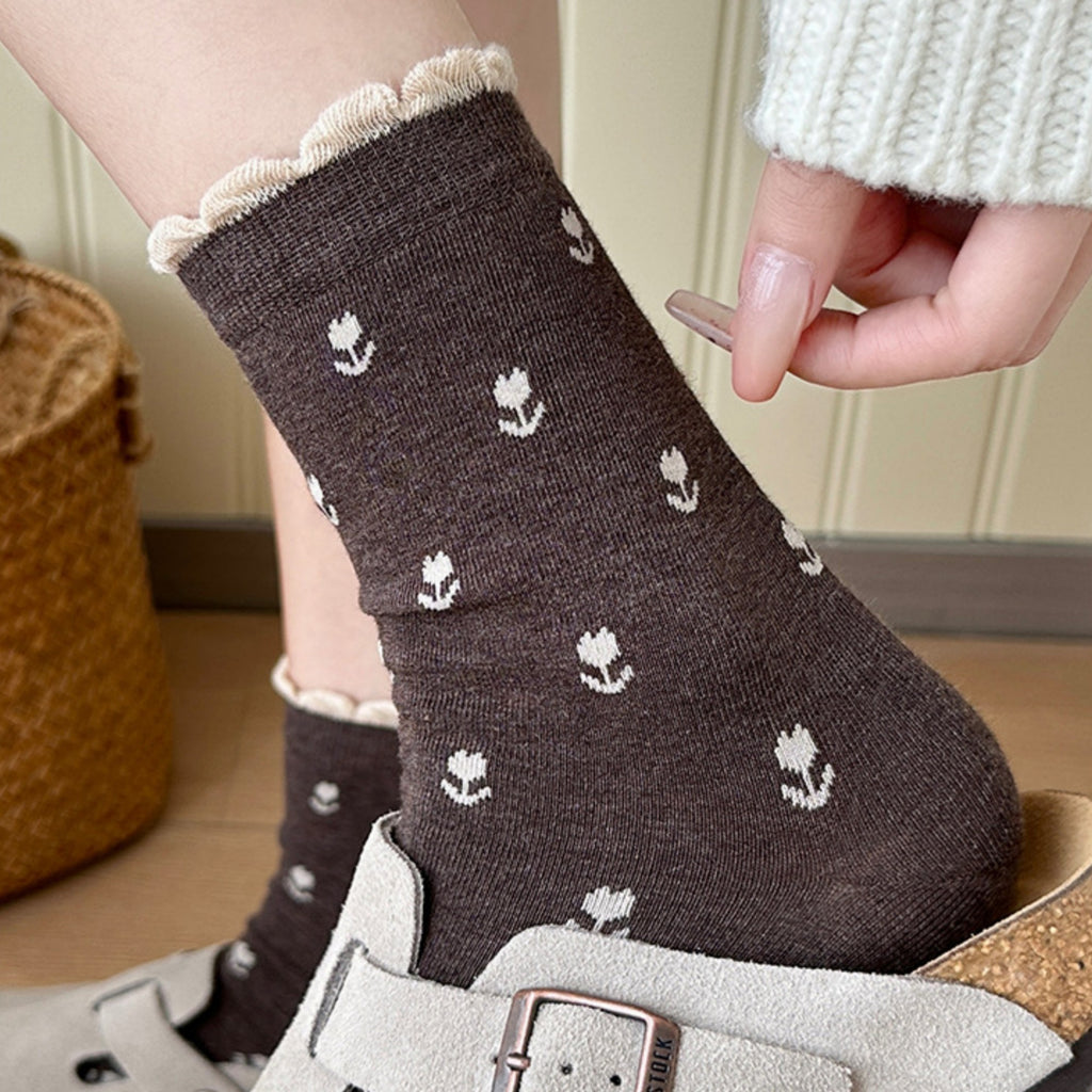 Anna-Kaci Women's 3 Pair Crew Socks Minimal Printed Design Soft Stretch Knit Mid Calf Casual Sock Set US 5-10.5