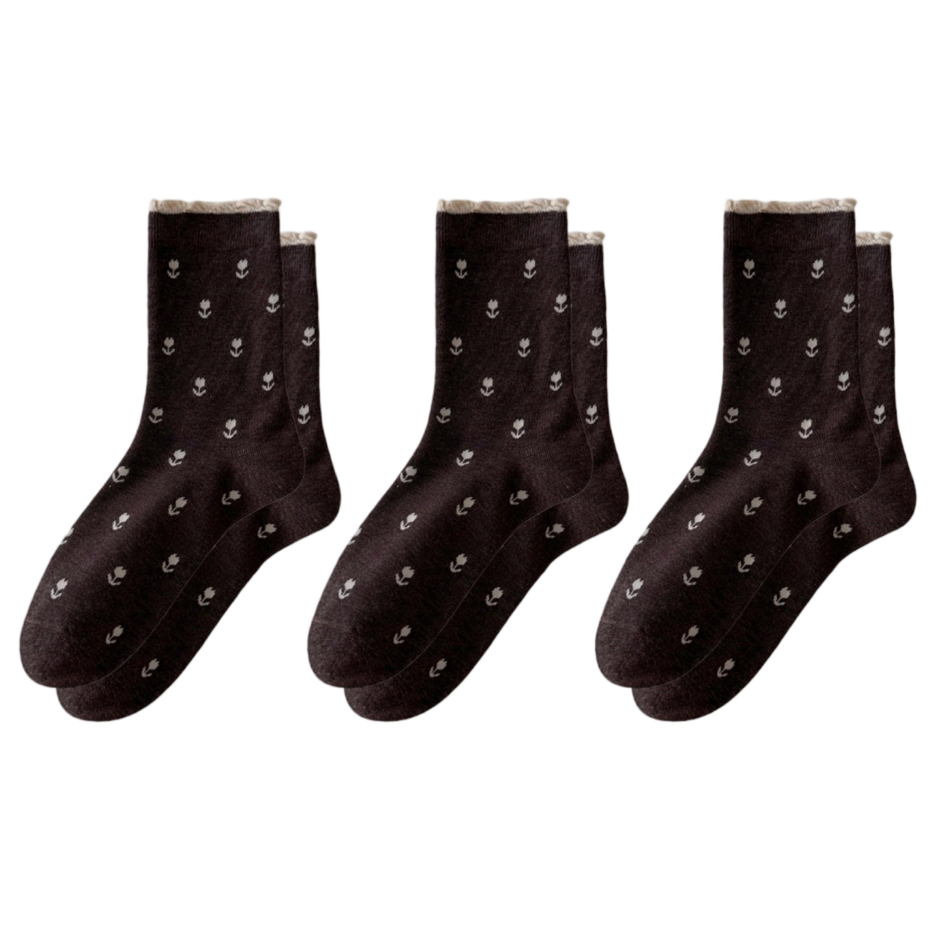 Anna-Kaci Women's 3 Pair Crew Socks Minimal Printed Design Soft Stretch Knit Mid Calf Casual Sock Set US 5-10.5