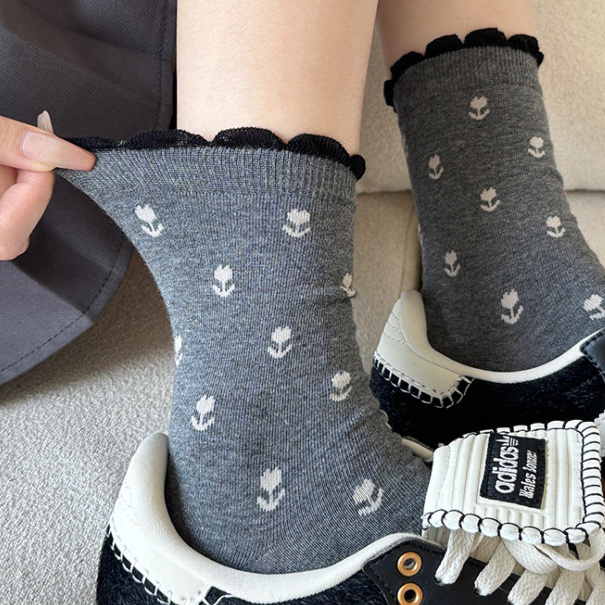 Anna-Kaci Women's 3 Pair Crew Socks Minimal Printed Design Soft Stretch Knit Mid Calf Casual Sock Set US 5-10.5