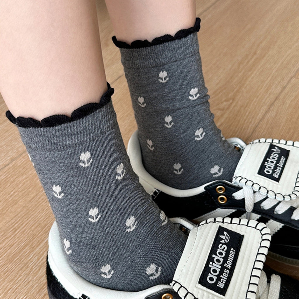 Anna-Kaci Women's 3 Pair Crew Socks Minimal Printed Design Soft Stretch Knit Mid Calf Casual Sock Set US 5-10.5
