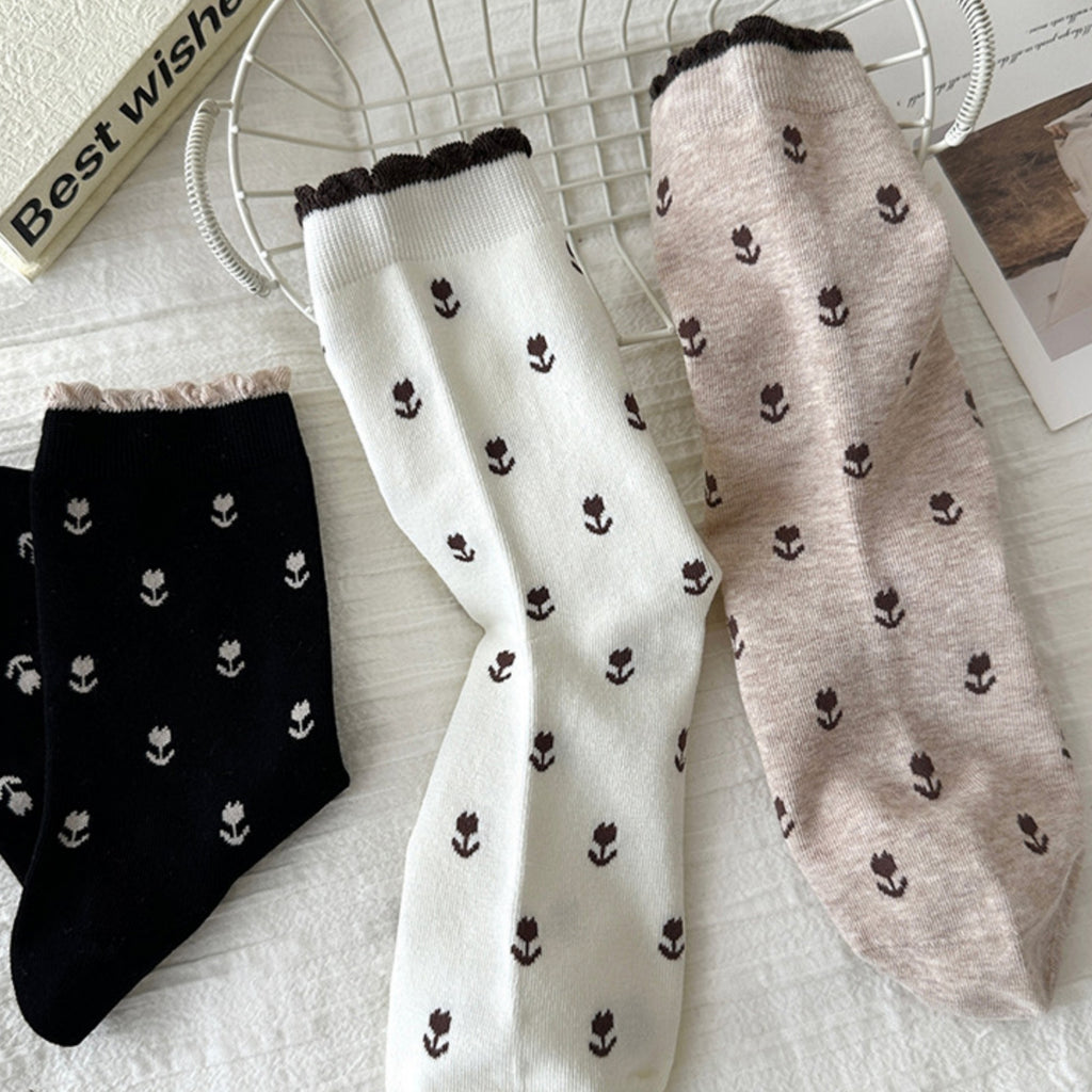 Anna-Kaci Women's 3 Pair Crew Socks Minimal Printed Design Soft Stretch Knit Mid Calf Casual Sock Set US 5-10.5