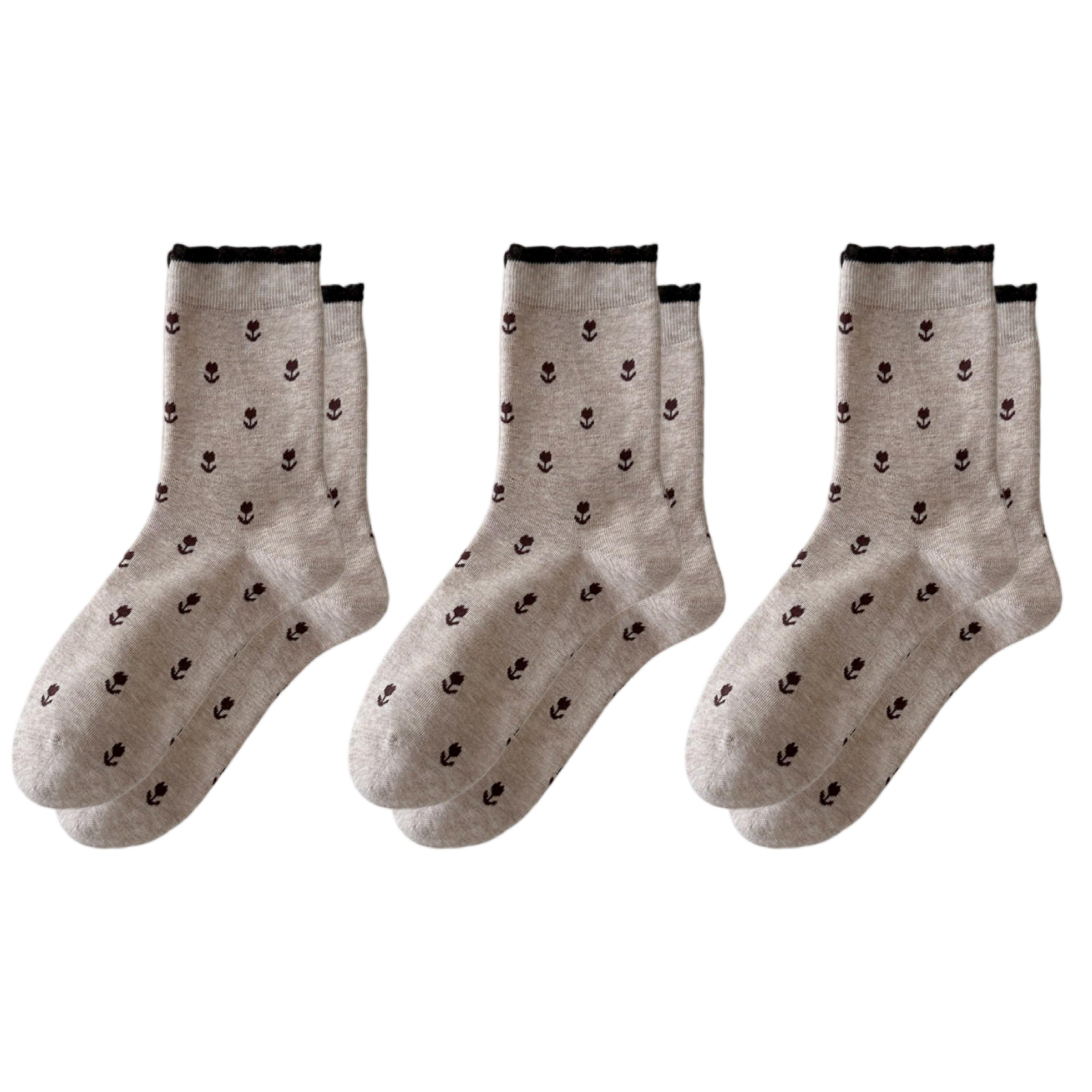 Anna-Kaci Women's 3 Pair Crew Socks Minimal Printed Design Soft Stretch Knit Mid Calf Casual Sock Set US 5-10.5