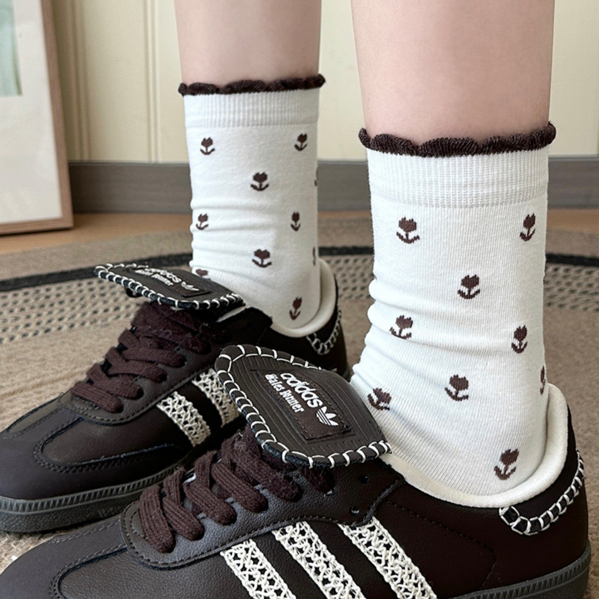 Anna-Kaci Women's 3 Pair Crew Socks Minimal Printed Design Soft Stretch Knit Mid Calf Casual Sock Set US 5-10.5
