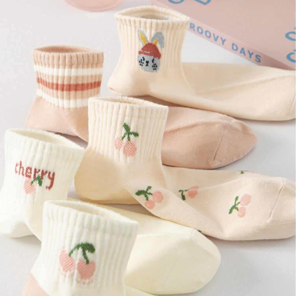 Anna-Kaci Women's 5 Pair Ankle Socks Soft Stretch Knit Ribbed Cuff Casual Giftable Sock Set US 5-10.5