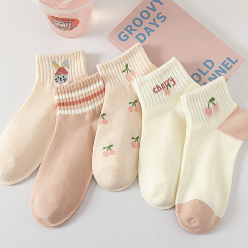 Anna-Kaci Women's 5 Pair Ankle Socks Soft Stretch Knit Ribbed Cuff Casual Giftable Sock Set US 5-10.5